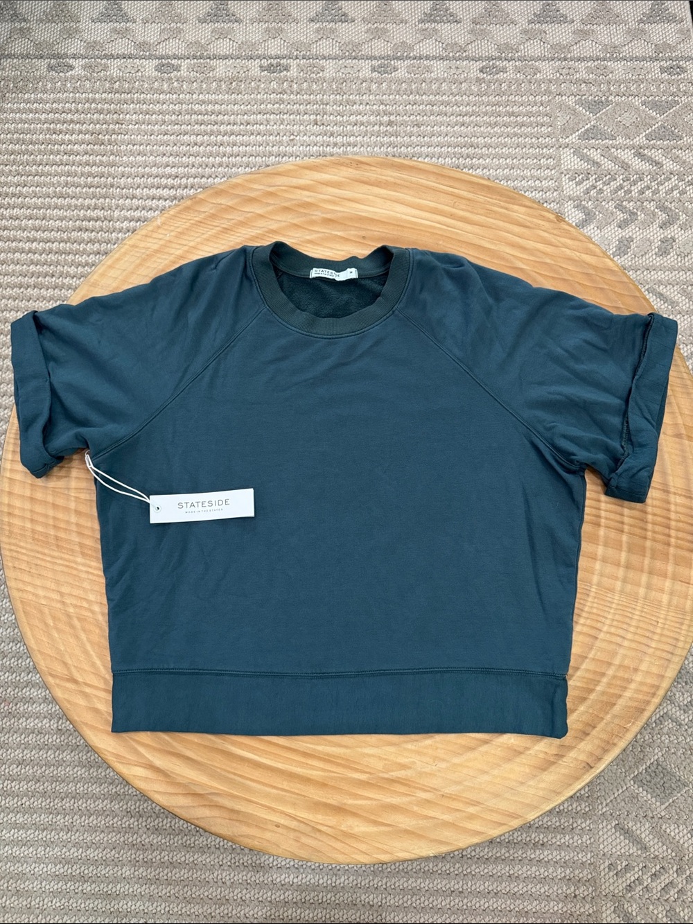 Stateside Cropped Short-Sleeve Crewneck Sweatshirt in Deep Teal
